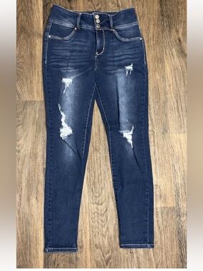 Wallflower Women's Juniors Sassy High Rise Distressed Jeans Stretch Size 11
